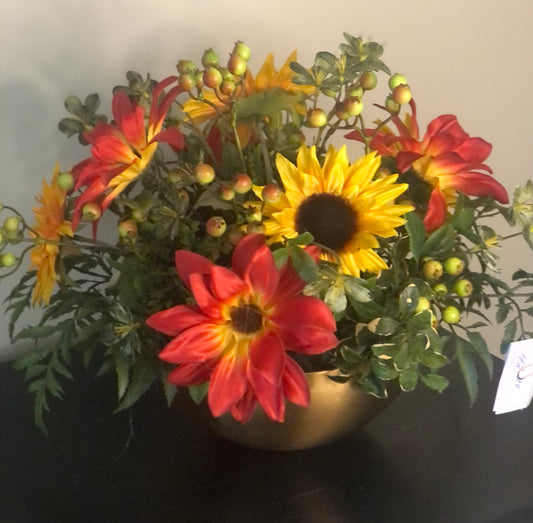 Fall Floral in Gold Bowl *Pick Up Only