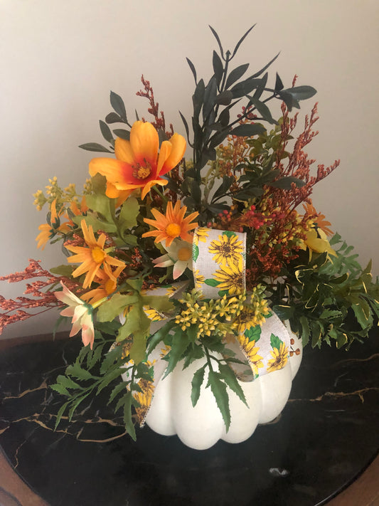 Sunflower Arrangement in White Pumpkin *Pick Up Only