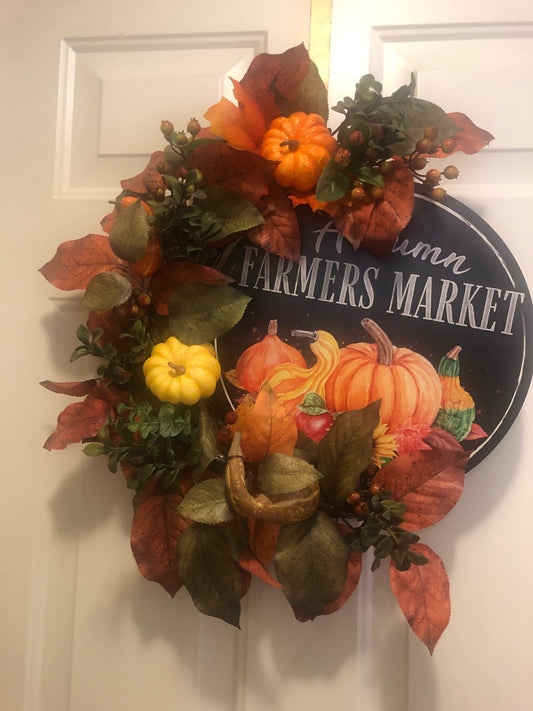 Fall Wreath with Farmer's Market Sign *Pick Up Only