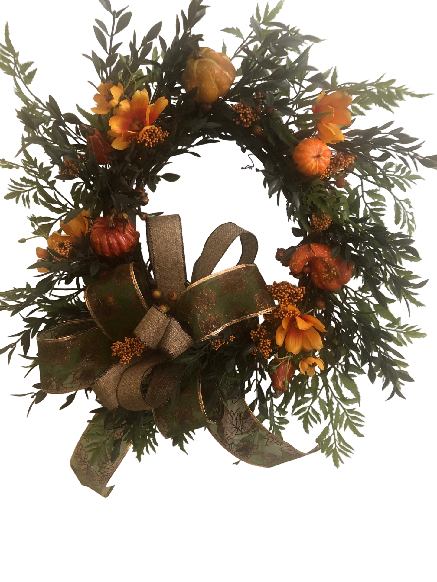 Fall Wreath with Green Bow with Maple Leaves *Pick Up Only