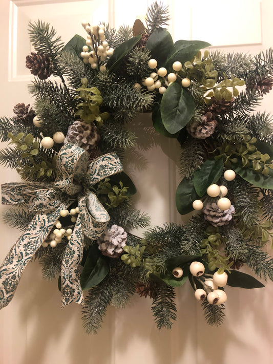 Wreath with Greens and Creams *Pick Up Only *