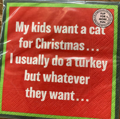 Humorous Reversible Cocktail Napkins - Cat