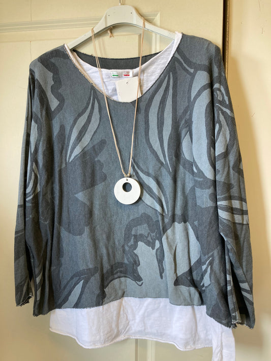 Floral Print Top - Grey