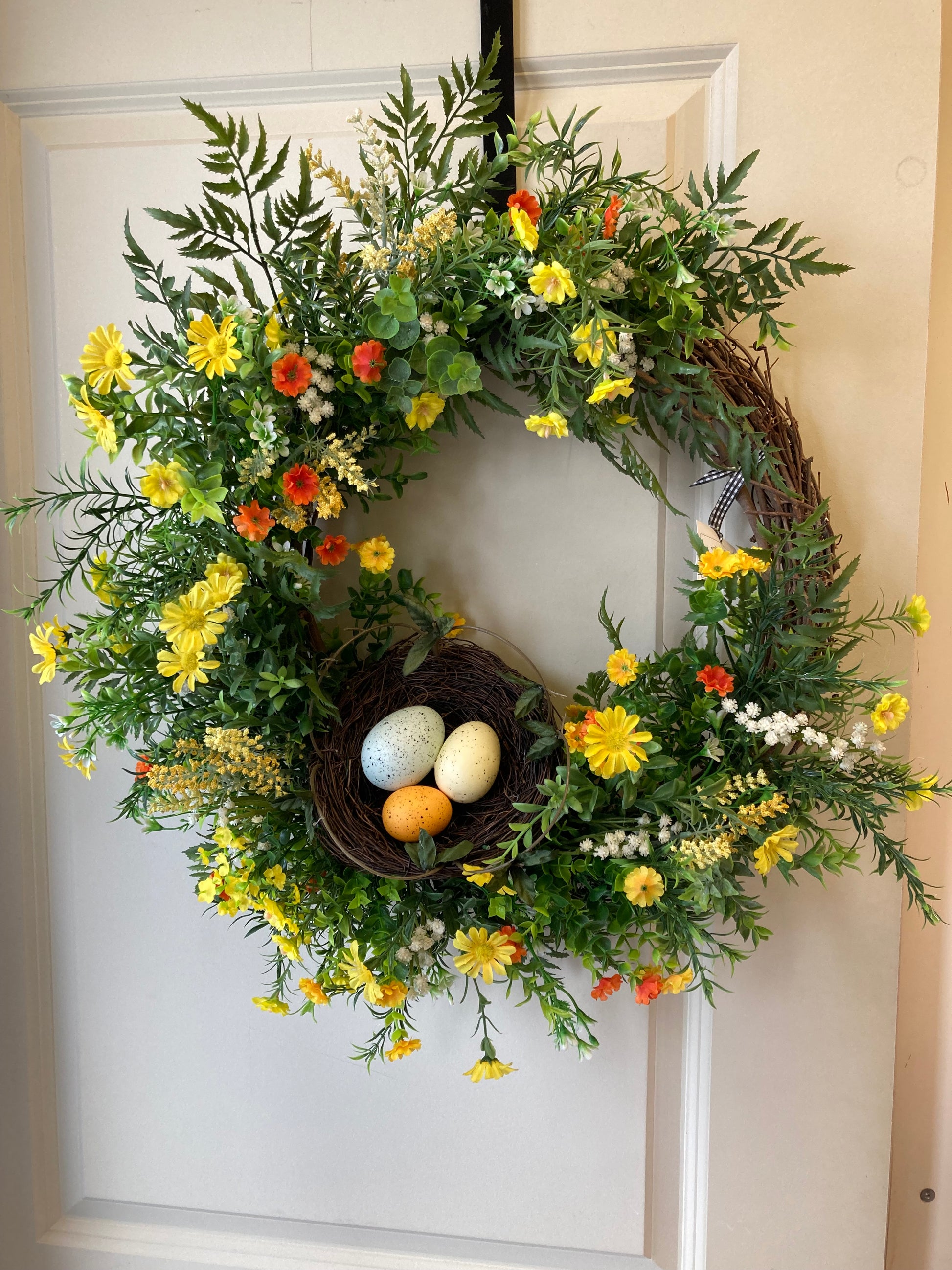Yellow, Orange and White Floral Wreath with Bird's Nest *Store Pick Up Only - Joshua & Company
