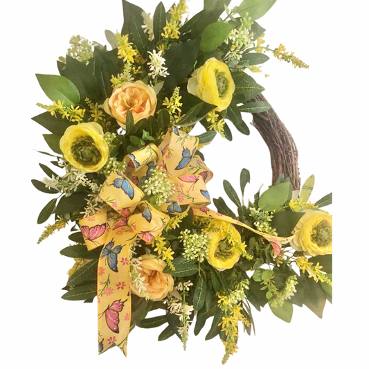 Yellow Blooms and Butterflies Wreath