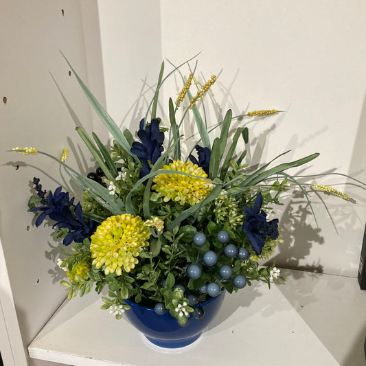 Flower Arrangement in Blue Pot *Store Pick Up Only