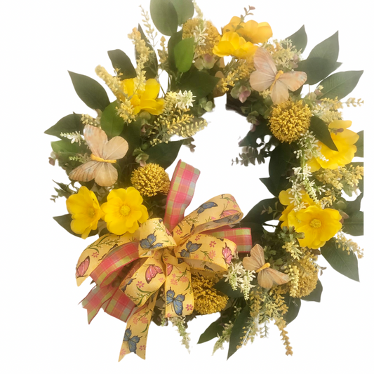 Yellow Butterflies and Flowers Wreath