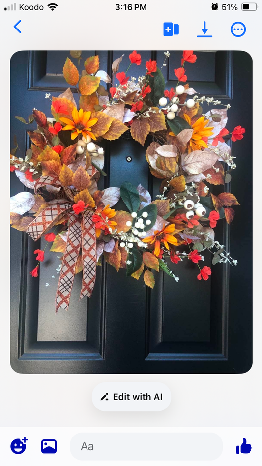 Fall Wreath with Ribbon with Glitter *Store Pick Up Only