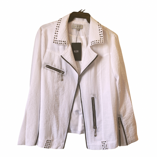 White Zipper Jacket with Rhinestones