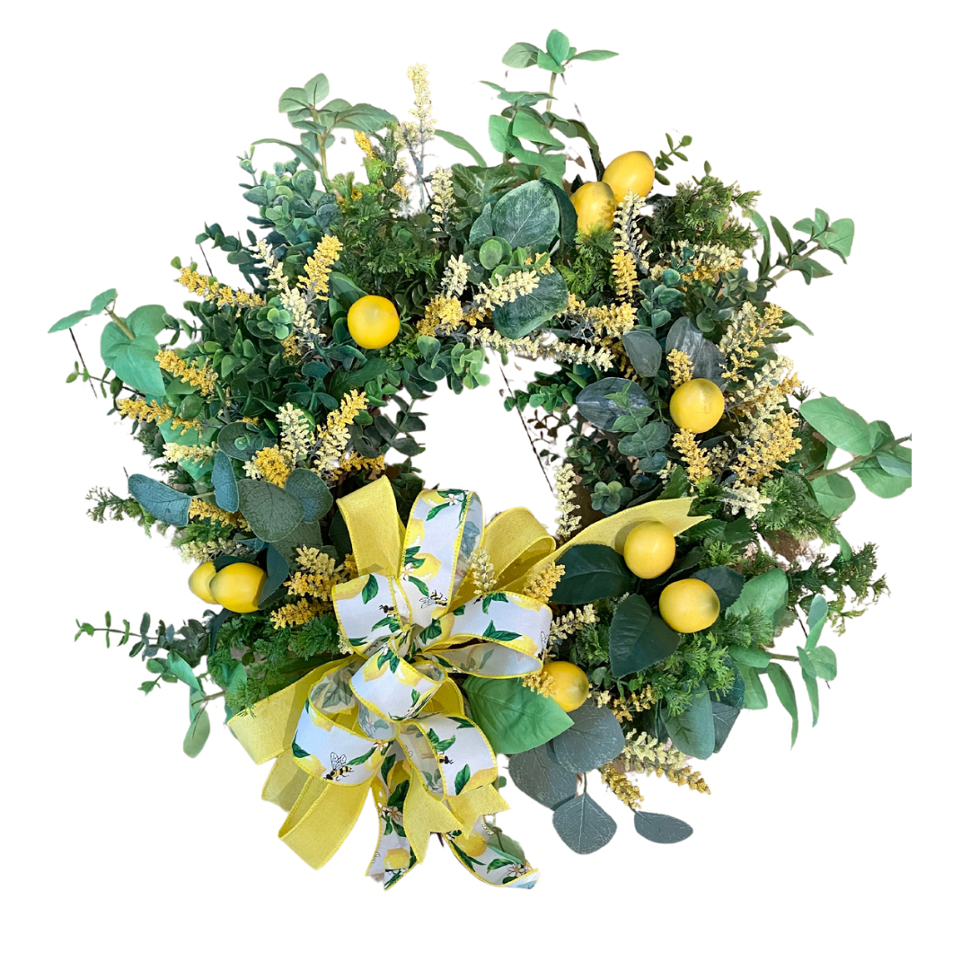 Lemon Wreath with Greens and Yellow Flowers