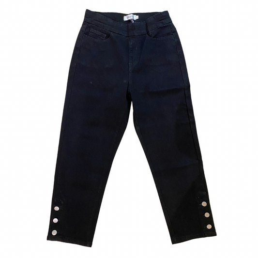 Black Denim Capri with Button Detail