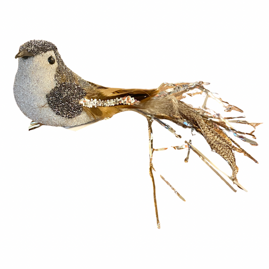 Glitter Bird with Clip and Tinsel Tail