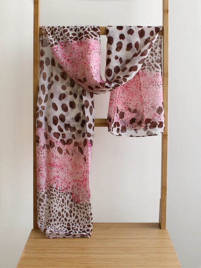 Pink and Brown Leopard Print Scarf