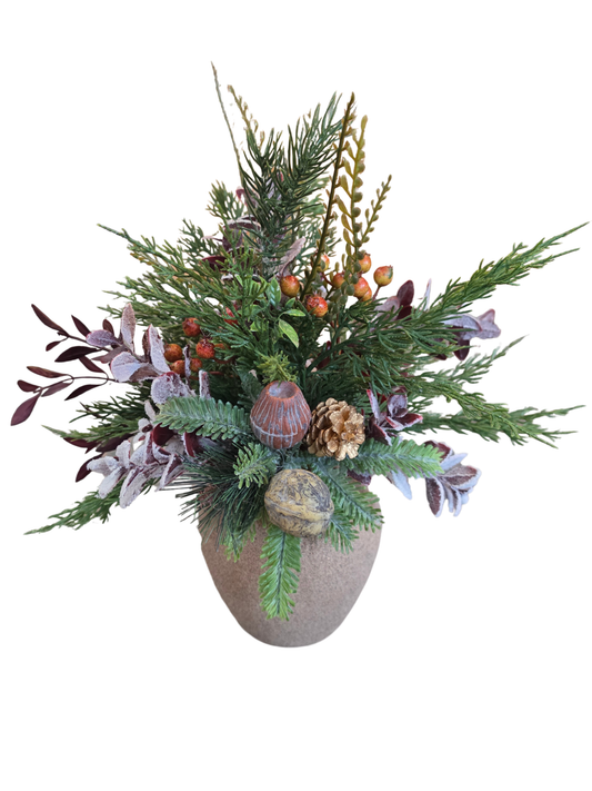 Frosted Evergreen Arrangement in Textured Vase *Store Pick Up Only