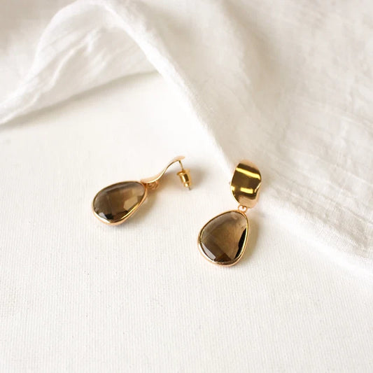 Dangling Earring with Glass Drop Amber