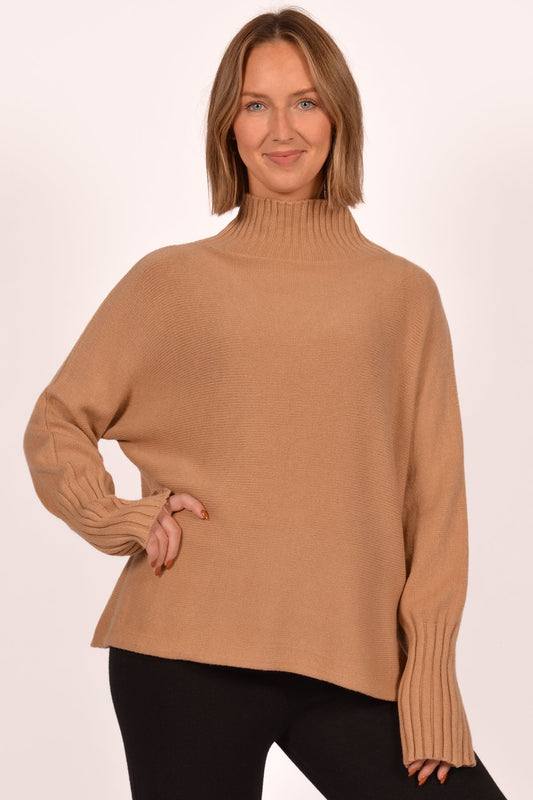 Camel Rib Mock Neck Sweater