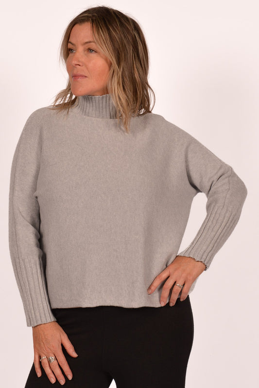 Grey Rib Mock Neck Sweater