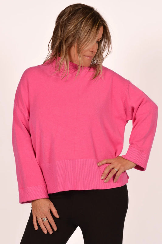 Hot Pink Rib Mock Neck Sweater