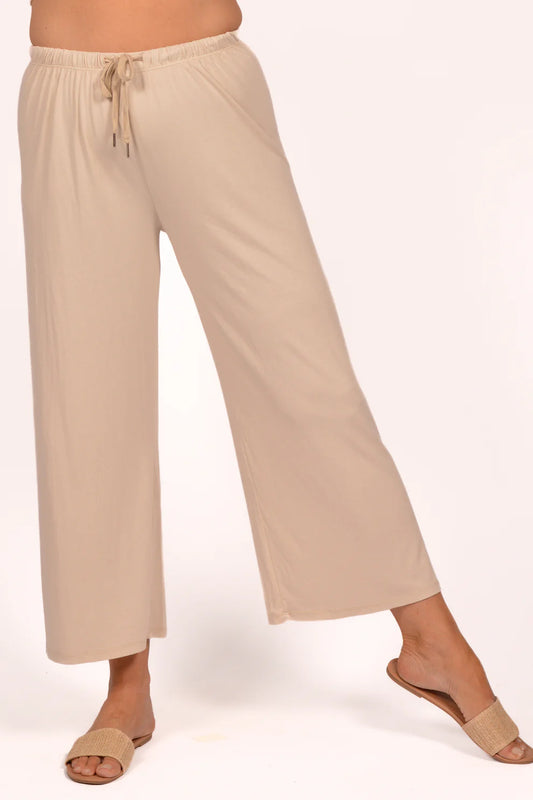 Drawstring Wide Leg Pant - Beige