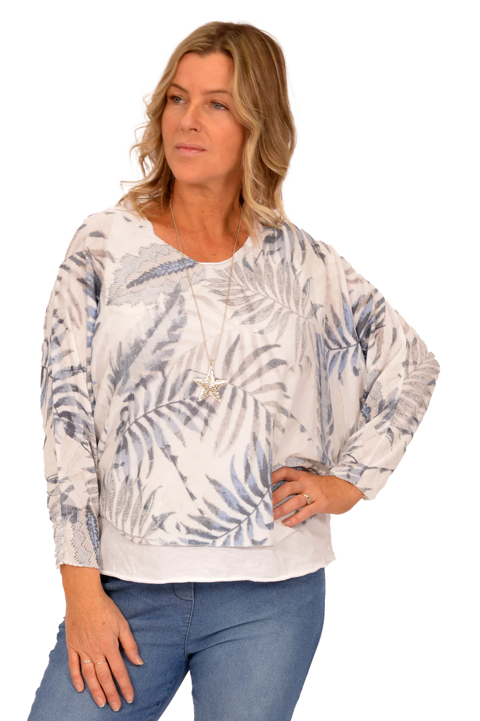 Catherine Lillywhite White Leaf Top with Necklace