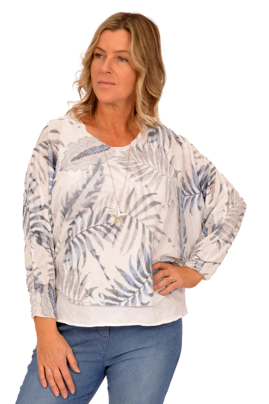 Catherine Lillywhite White Leaf Top with Necklace