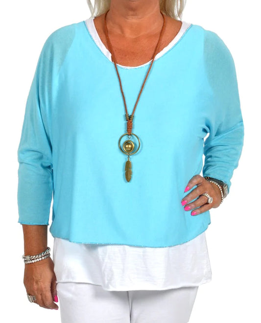 Turquoise Two Piece Top with Necklace