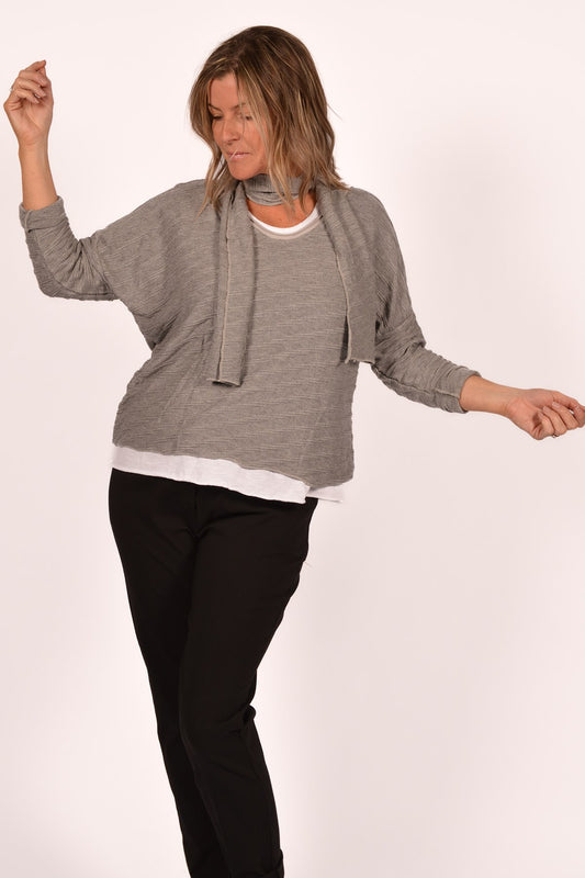 Grey Braided Sweater with Scarf