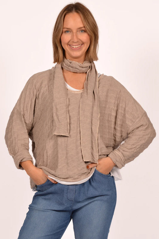 Taupe Braided Sweater with Scarf
