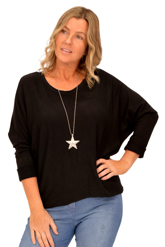 Black Boat Neck Top