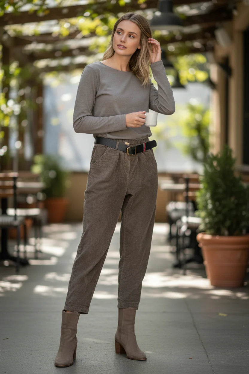 Taupe Corduroy Pant with Belt