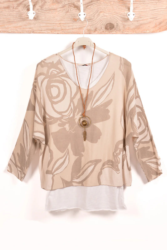 Floral Print Top - Beige