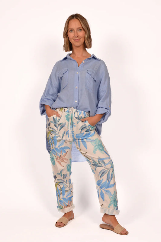 Blue and Teal Botanical Print Pants