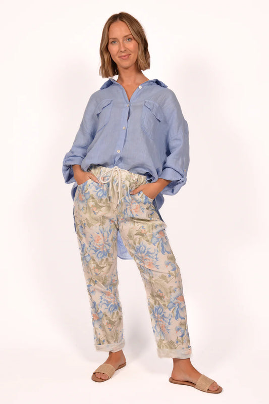 Blue Floral Print Pants