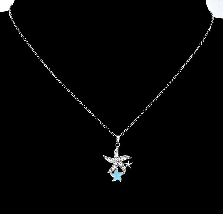Rhinestone Starfish Blue Necklace
