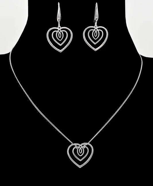 Heart Layered Necklace and Earring Set