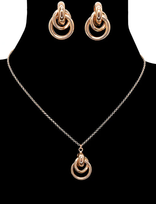 Double Hoop Necklace and Earring Set Gold Colour