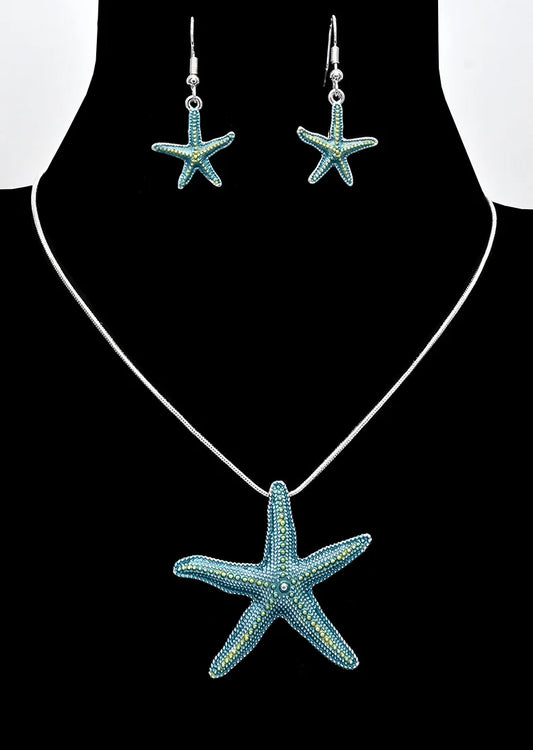 Turquoise Starfish Necklace and Earring Set