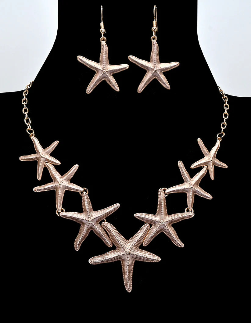 Gold Starfish Necklace and Earring Set