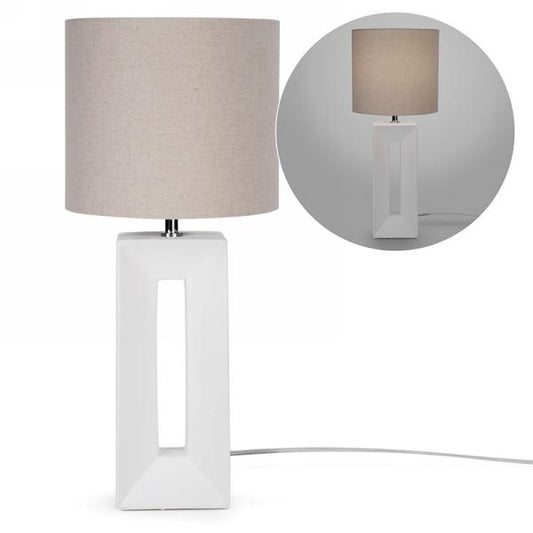 White Table Lamp with Beige Shade  **Pickup Only**