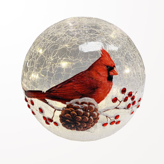 Cardinal on Branch Globe with LED Light