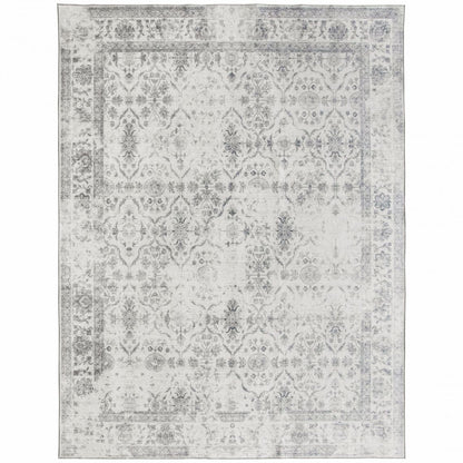 Noor Vintage Distressed Trellis Realife Washable Rugs - Ivory Grey