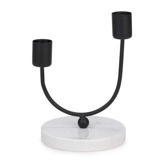 Double Black Taper Holder with Round Marble Base