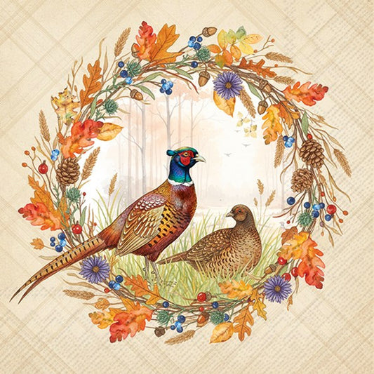 Pheasant Wreath  - Luncheon Napkins