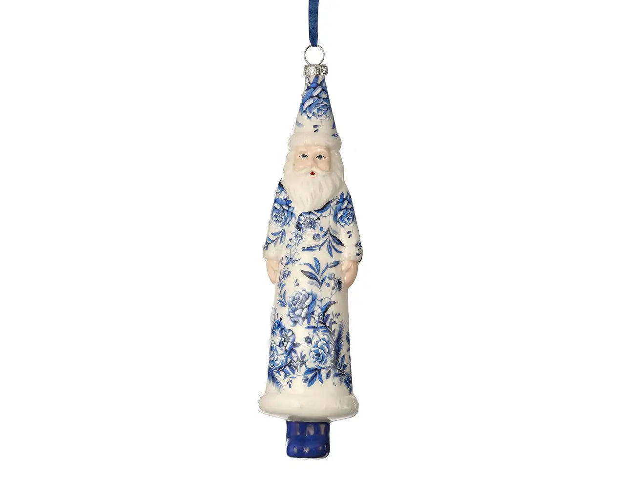 Blue and White Toile Santa Ornament