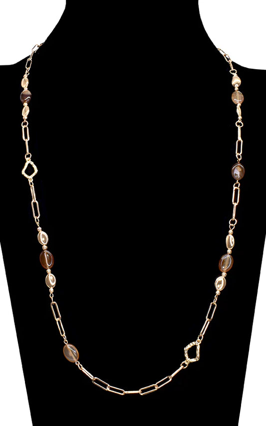 Brown Agate Beaded Long Chain Necklace