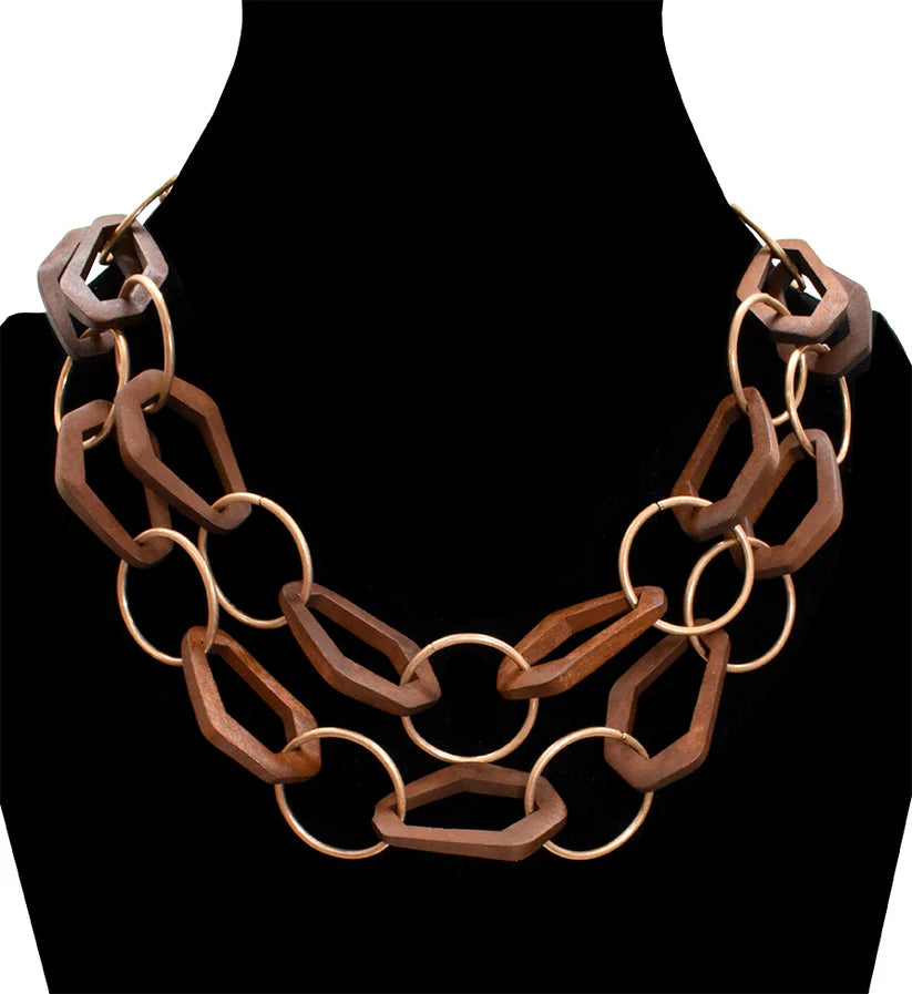 Wood and Metal Link Necklace