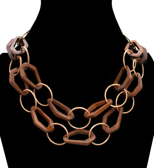 Wood and Metal Link Necklace