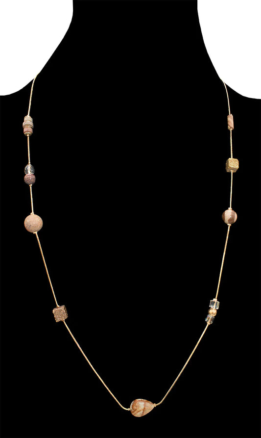 Mixed Jasper Geometric Long Necklace-Gold