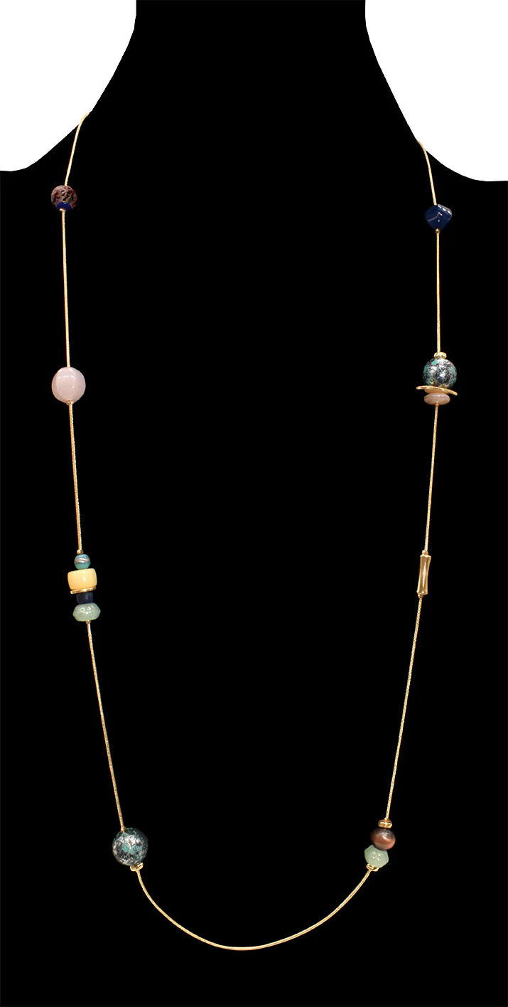 Green Aventurine Geometric Long Necklace-Gold