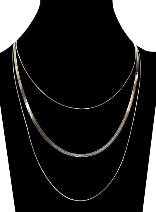 Triple Strand Chain Silver Necklace